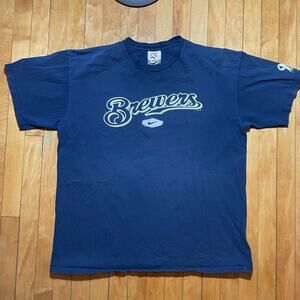 y2k Milwaukee Brewers Center Swoosh Blue T shirt size XL